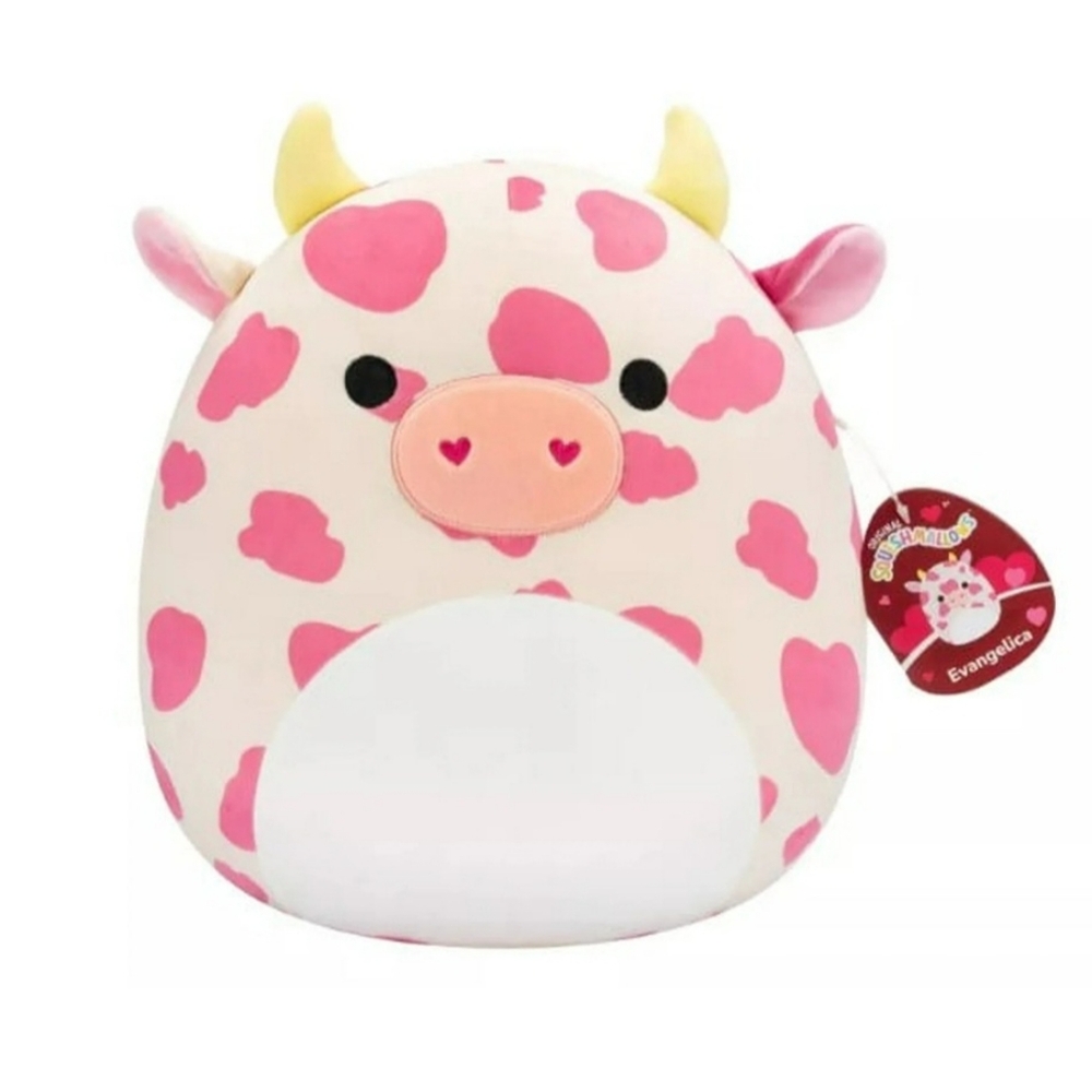 Evangelica Pink and White Heart Cow Plush